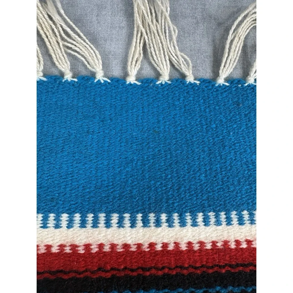 Americraft Inc Mexican Thunderbird Wall Hanging Rug Blue Acrylic 10x21 Fringe